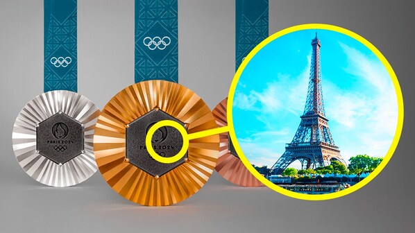 Medaglie parigi olimpiadi fatte con il ferro della Torre Eiffel oro