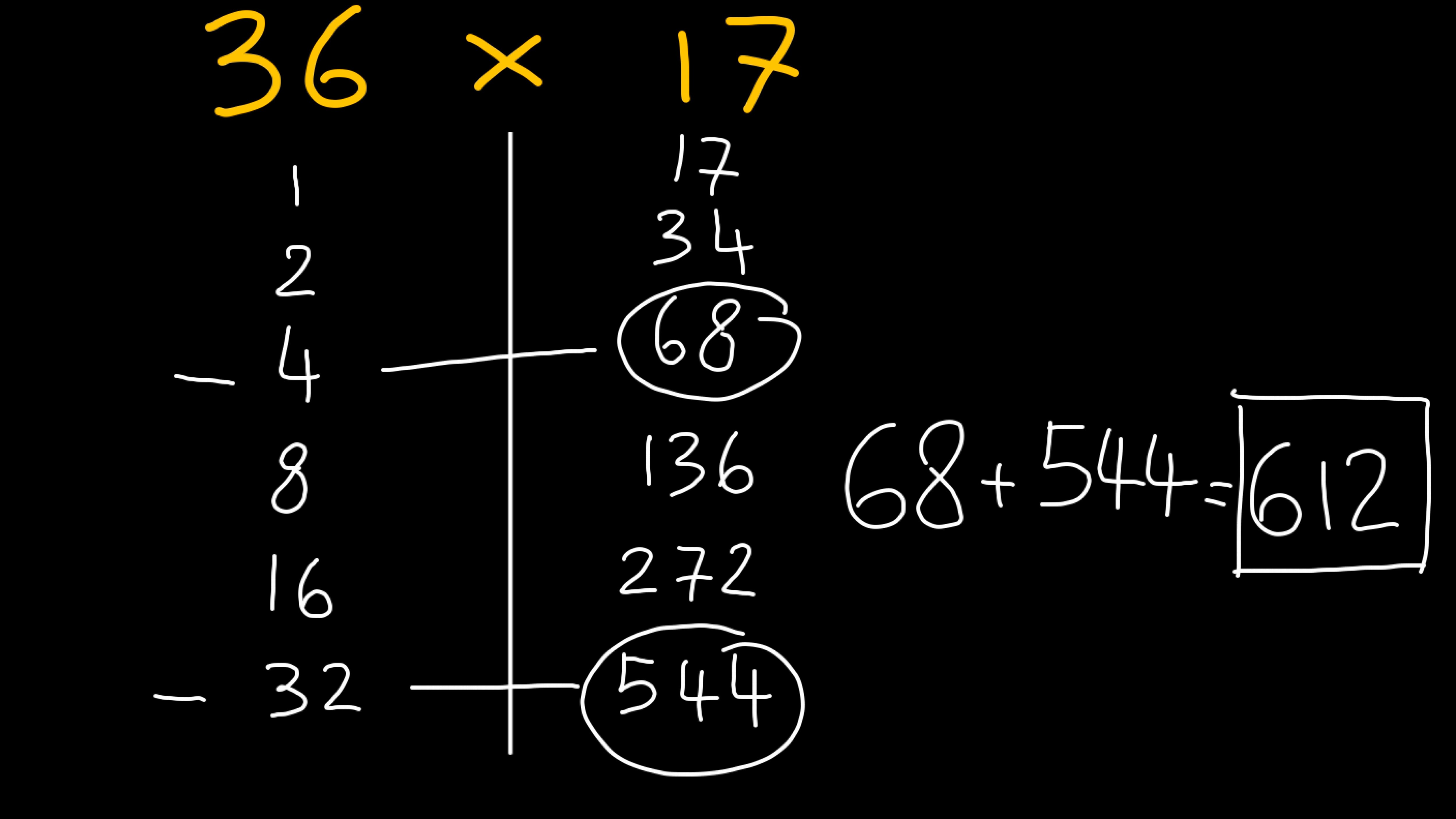 moltiplicazione egiziana egizia metodo del raddoppio