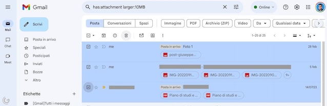 Come cancellare file pesanti su Gmail