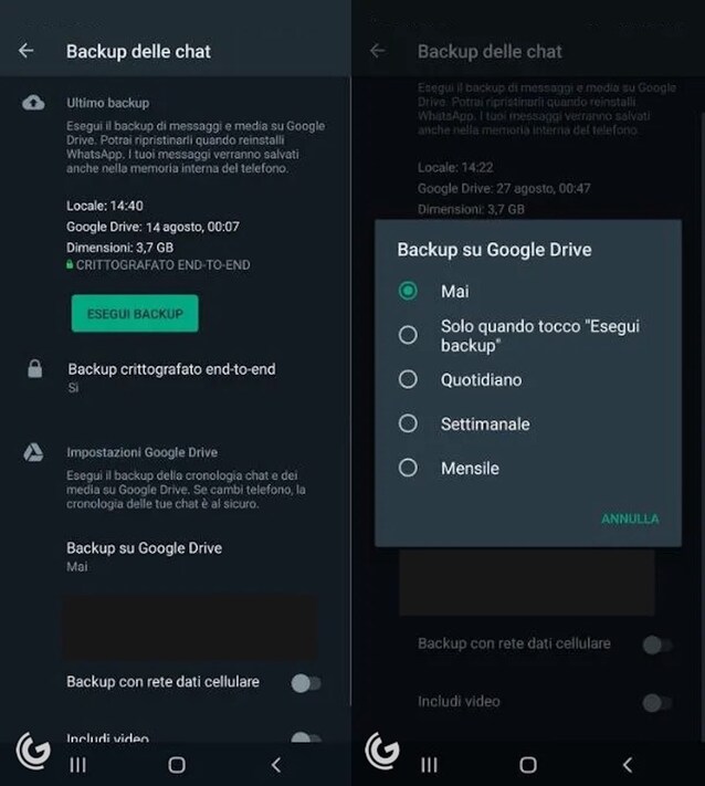 Come fare backup WhatsApp Android