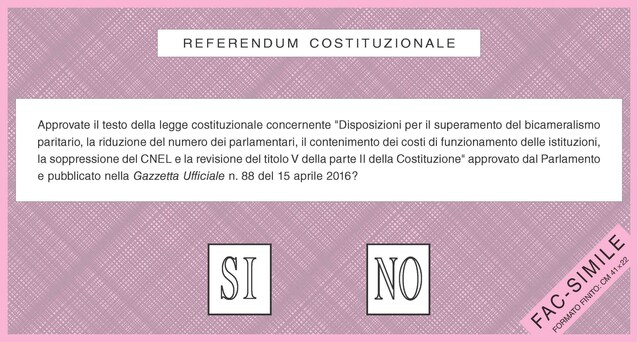 Facsimile della scherda del referendum costituzionale del 2016