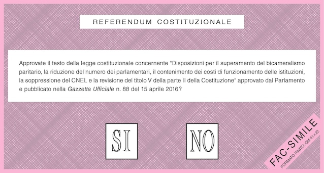 Facsimile della scherda del referendum costituzionale del 2016