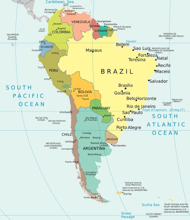 cartina politica america del sud