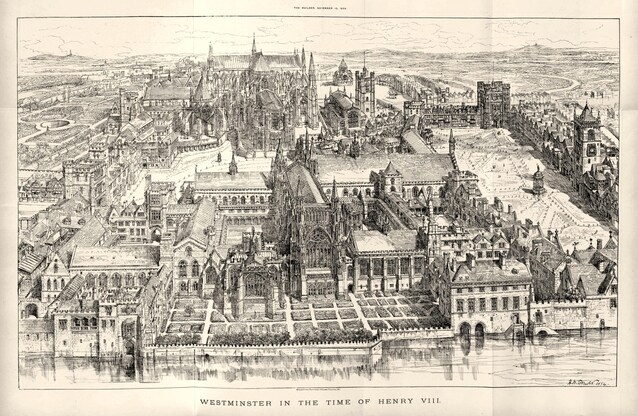 Raffigurazione congetturale del vecchio palazzo di Westminster