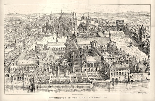 Raffigurazione congetturale del vecchio palazzo di Westminster