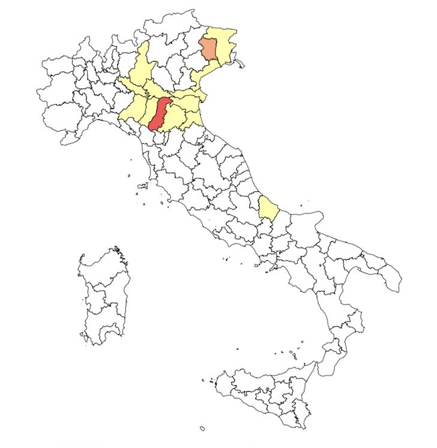 Mappa casi di West Nile virus in italia luglio