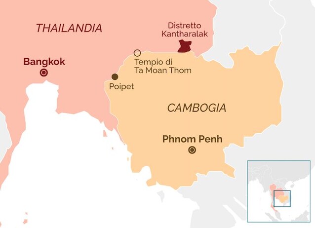 mappa confine Thailandia cambogia