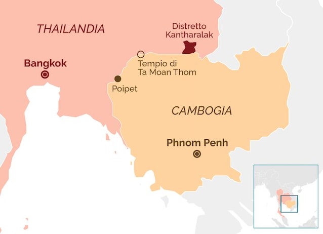 mappa confine Thailandia cambogia