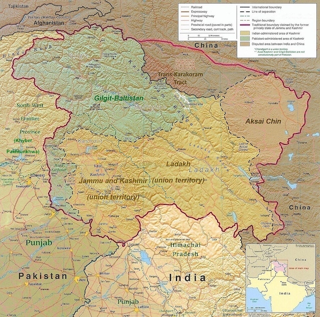 Il Kashmir diviso (Wikimedia Commons)