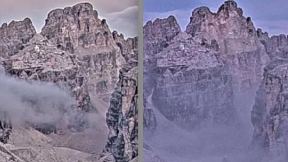 Il distacco di roccia della cima Falkner, avvenuto lo scorso 1° agosto. Credit: Provincia autonoma di Trento