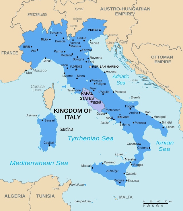 Lo Stato pontificio dopo l'Unità d'Italia credit Peter39c via Wikimedia Commons)