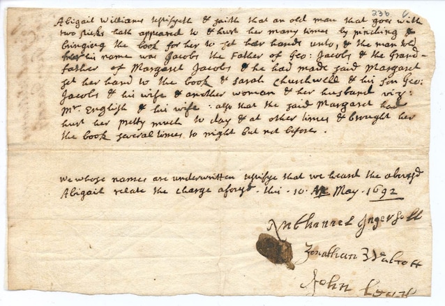 Deposizione in tribunale di Abigail Williams (Wikimedia Commons)