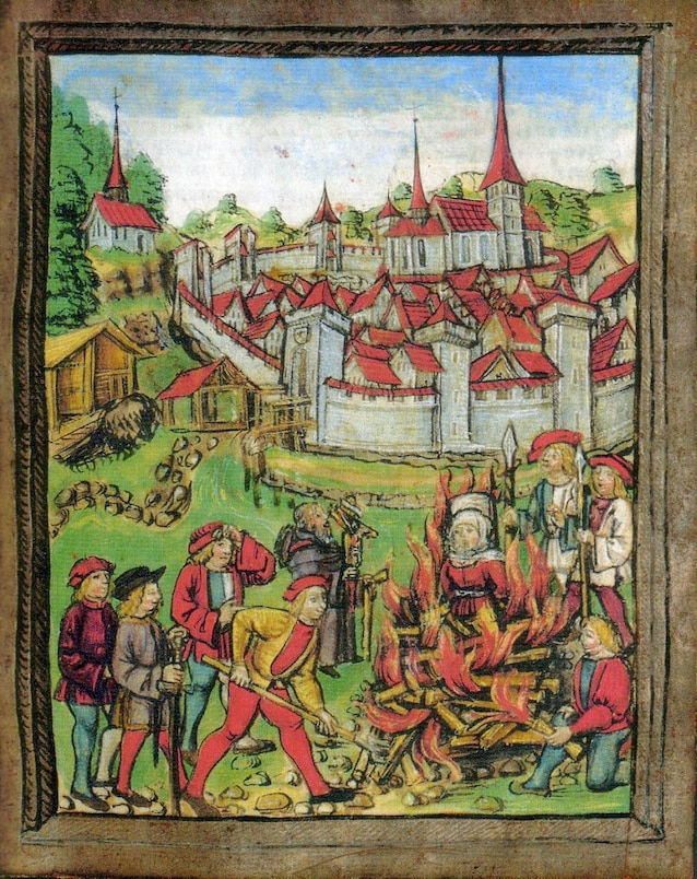 Rogo di una strega a Willisau, Svizzera, nel 1447 (Wikimedia Commons)