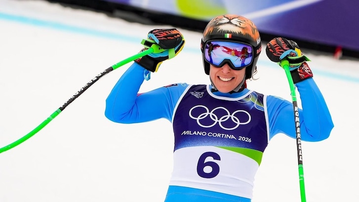 Federica Brignone al traguardo della pista Olimpia delle Tofane. Twitter CONI