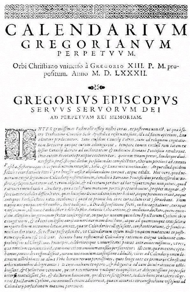 La bolla per l'adozione del calendario gregoriano
