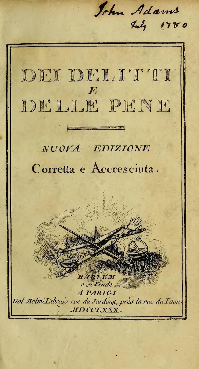 Edizioni del 1780 di Dei delitti e delle pene
