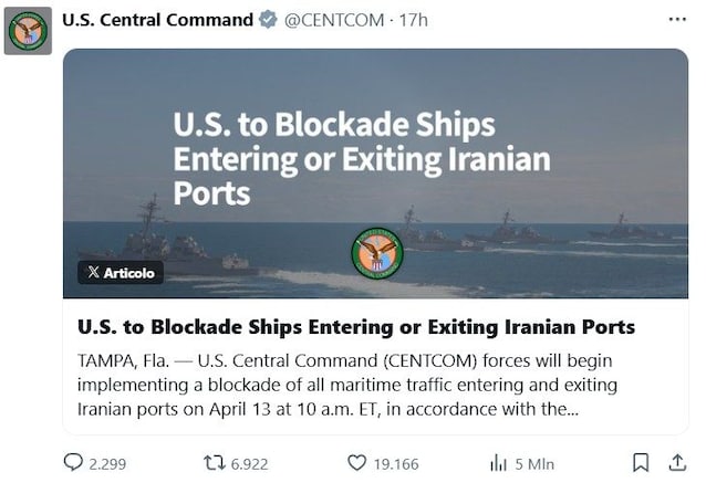 CentCom_ il post su X