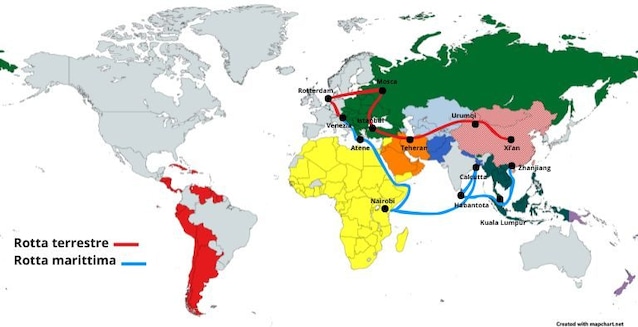 Mappa Paesi Belt and Road