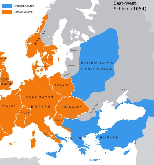 La divisione religiosa dopo lo scisma (Wikimedia Commons)