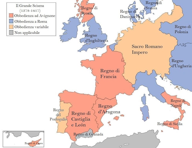 Mappa dello Scisma d'Occidente (Wikimedia Commons)