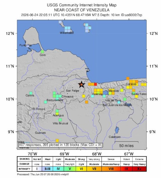 intensità terremoto venezuela