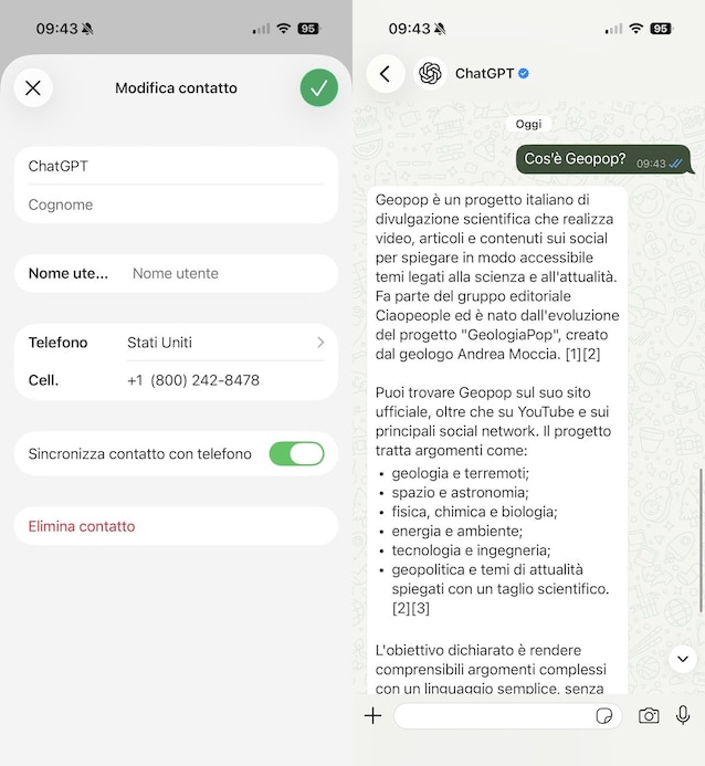 ChatGPT su WhatsApp