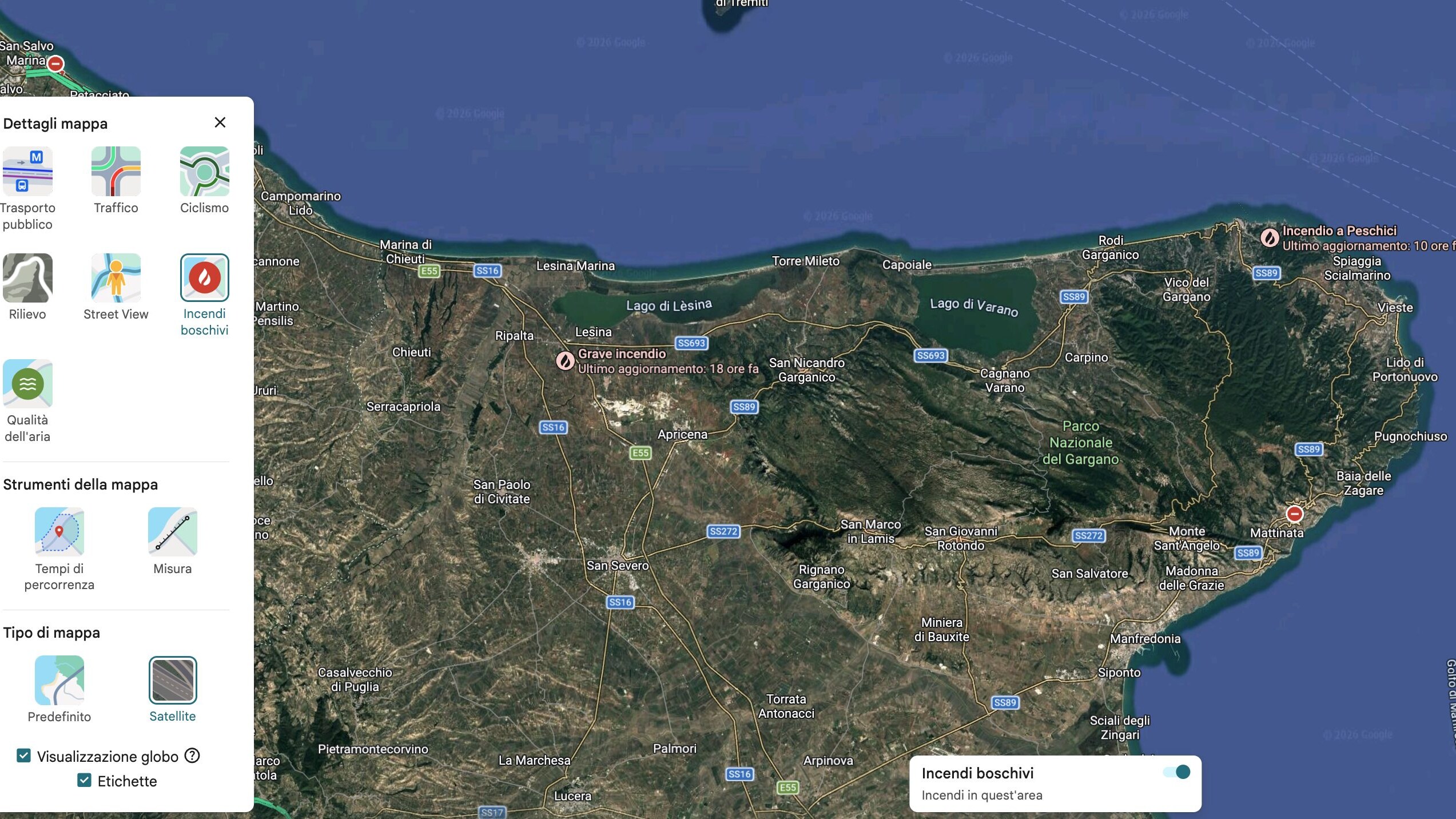 mappa incendi google maps