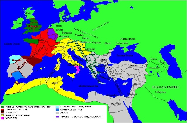 L'impero nel 410 (Wikimedia Commons)