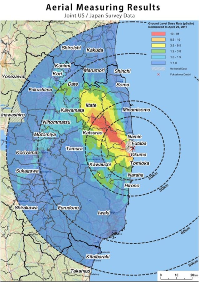 Contaminazione radioattiva presso la centrale di Fukushima (US. Department of Energy)