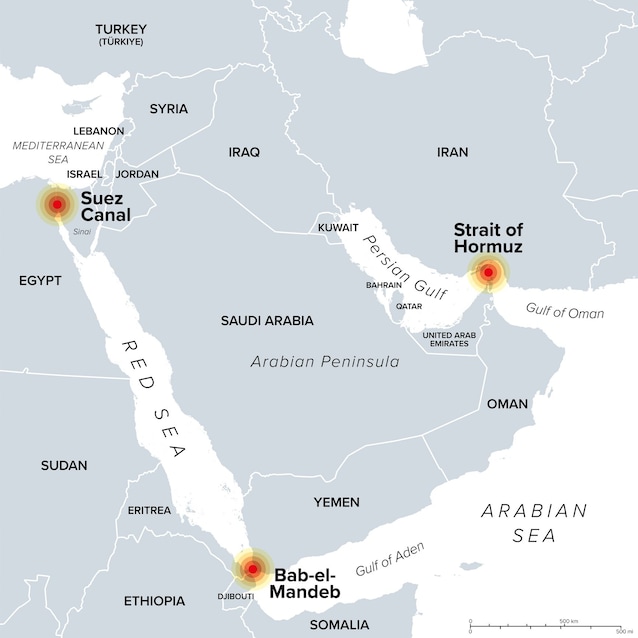 mappa stretto hormuz bab el mandeb