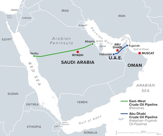 mappa yanbu e oleodotto est ovest