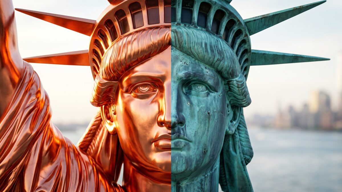statua della libertà evoluzione cromatica