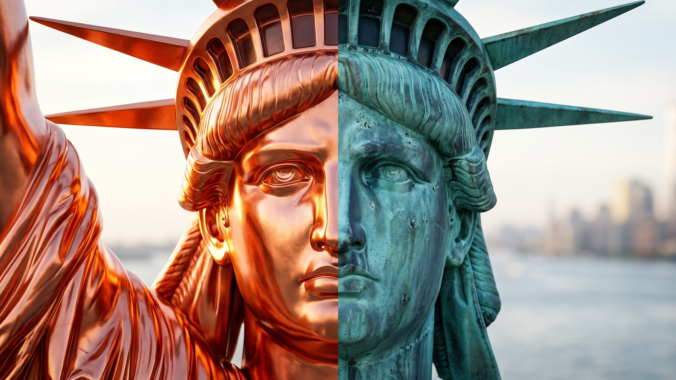 statua della libertà evoluzione cromatica